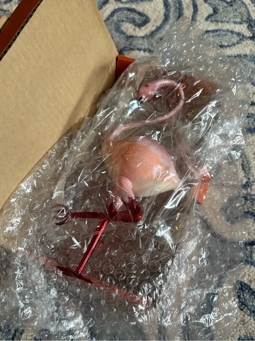 Asian Treasures Flamingo Fling large blown glass vintage Christmas ornament